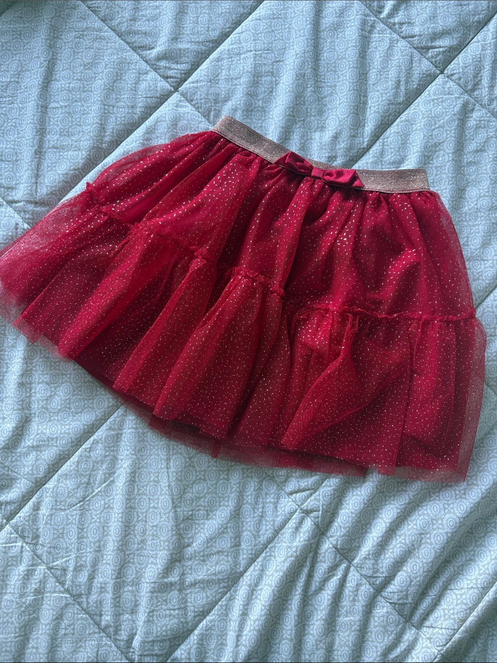 Primark Red Tulle Glitter Skirt with Gold Waistband for Girls